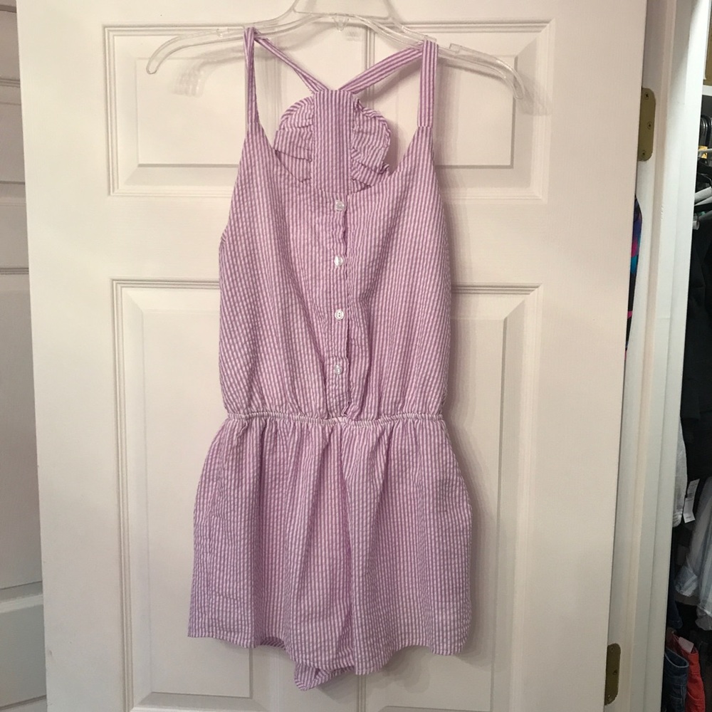 Purple seersucker romper